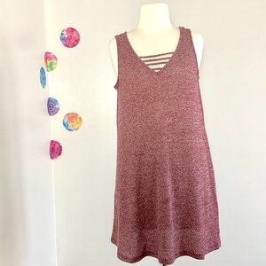PINK ROSE V neck strappy heather burgundy swing summer dress medium
